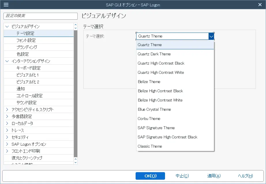 SAP GUI Option VIsual Theme